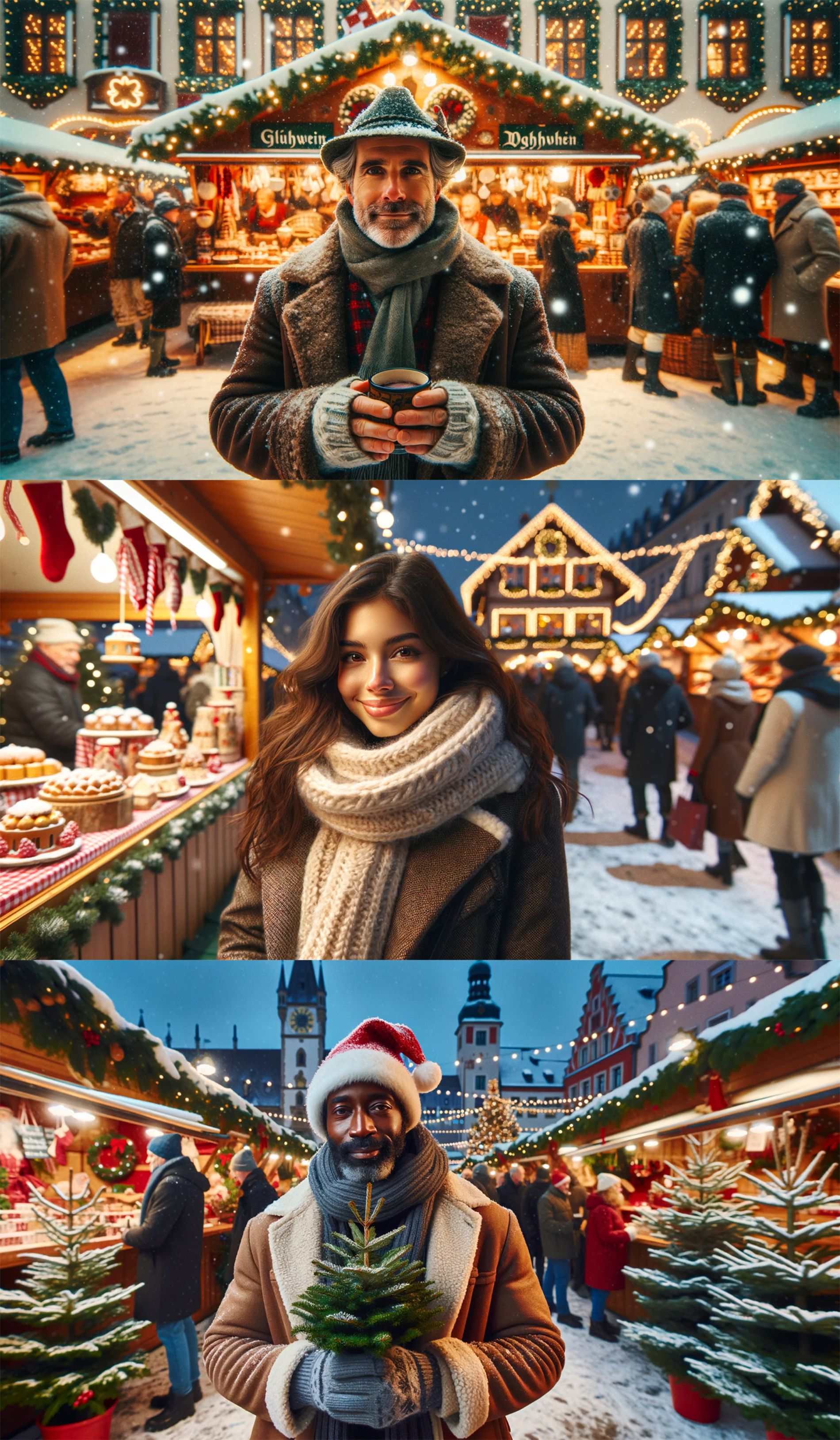 KI generiertes Bild von Personen auf einem Weihnachtsmarkt