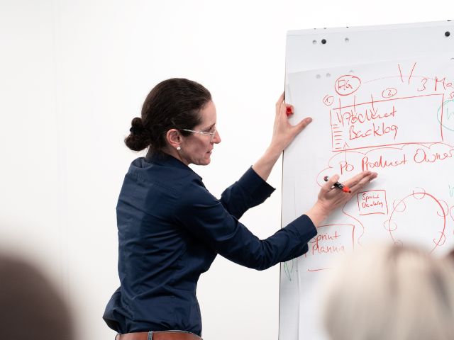 Frau schreibt auf Flipchart